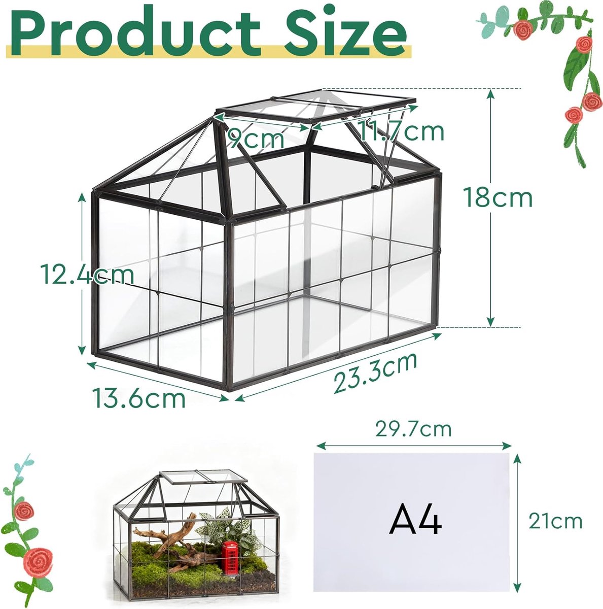 Mini Broeikas - Plantenterrarium Glas - Kleine Planten Kweken - Huisvormig Design - 233 x 136 x 18 cm – foto 6