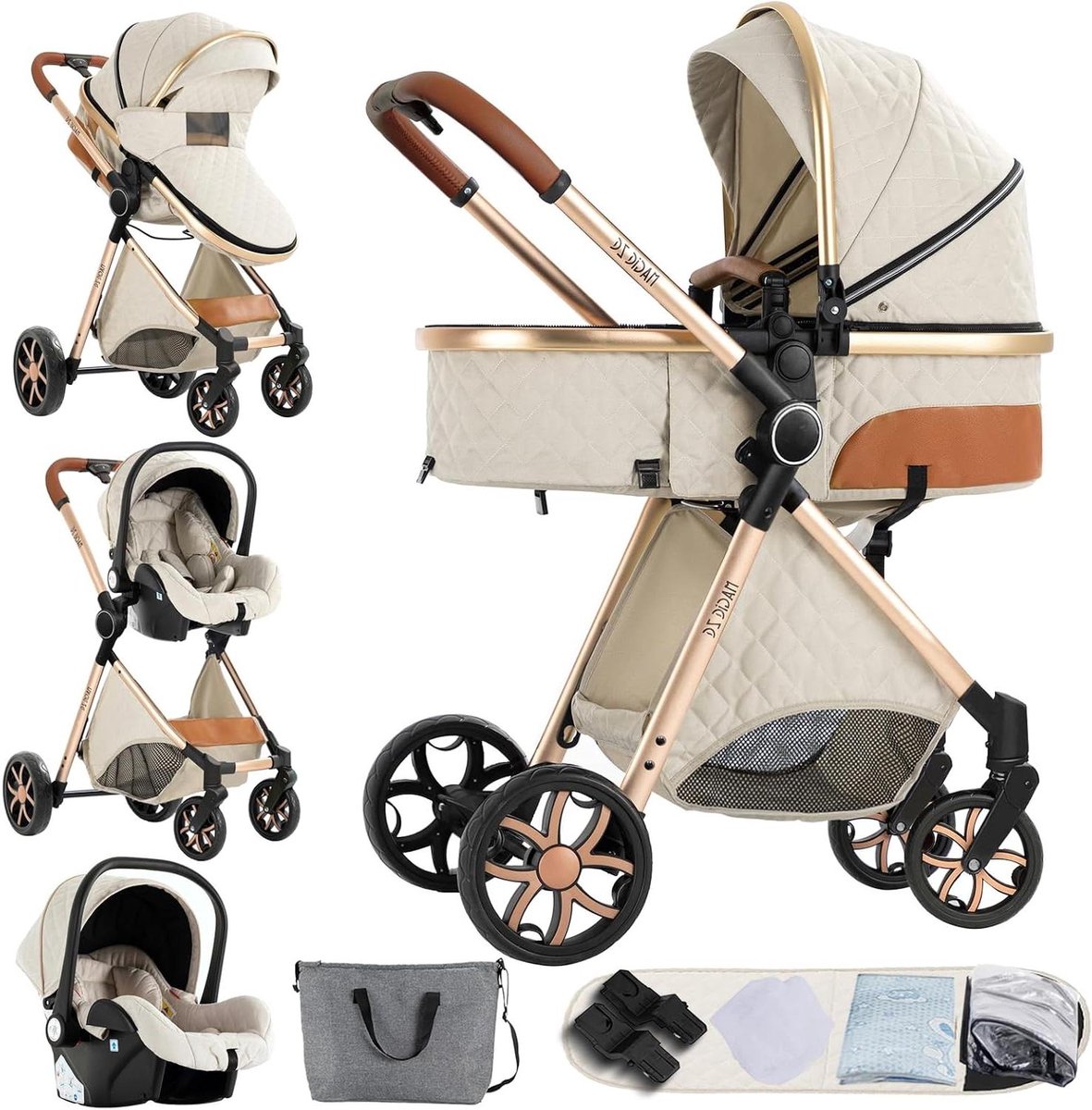 3-in-1 Kinderwagen - Reiswieg Combi Kinderwagen - Baby Vervoer - Omkeerbaar Zicht - 82 x 61 x 105 cm