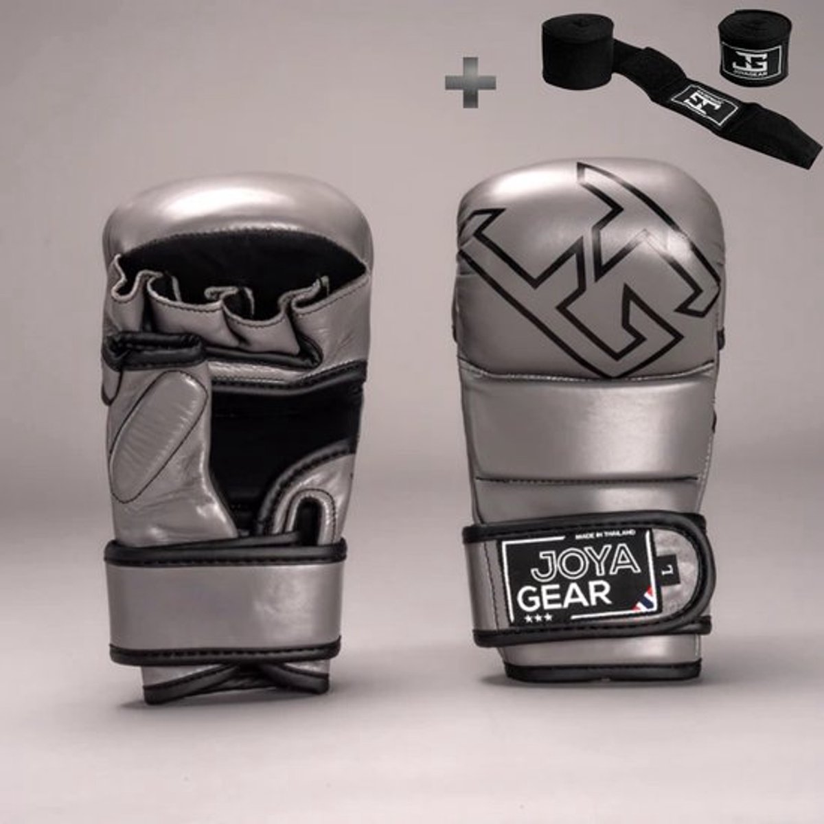 Joyagear Strike Thailand MMA Sparring Handschoenen Grijs – Maat L – Echt Leer – 8 oz – Dubbel Sluitingssysteem & Extra Polsondersteuning