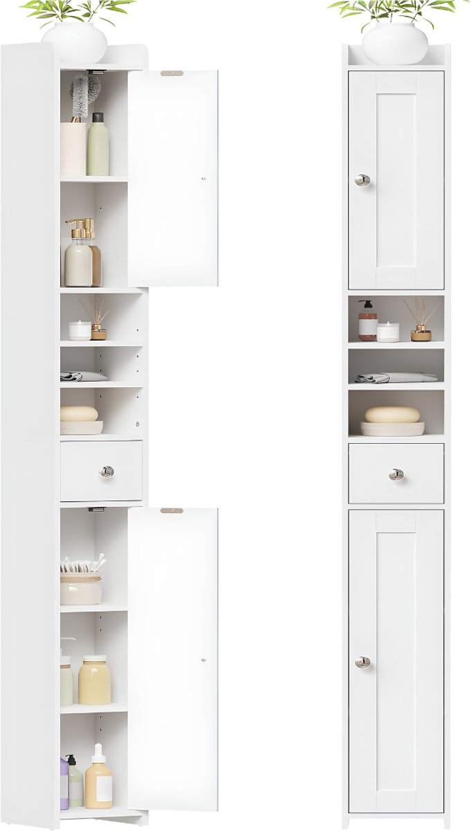 SNJY® Badkamerkasten Hoog - Badkamerkast Hoog - Badkamer Kastje - 20D x 20B x 180H cm - Wit