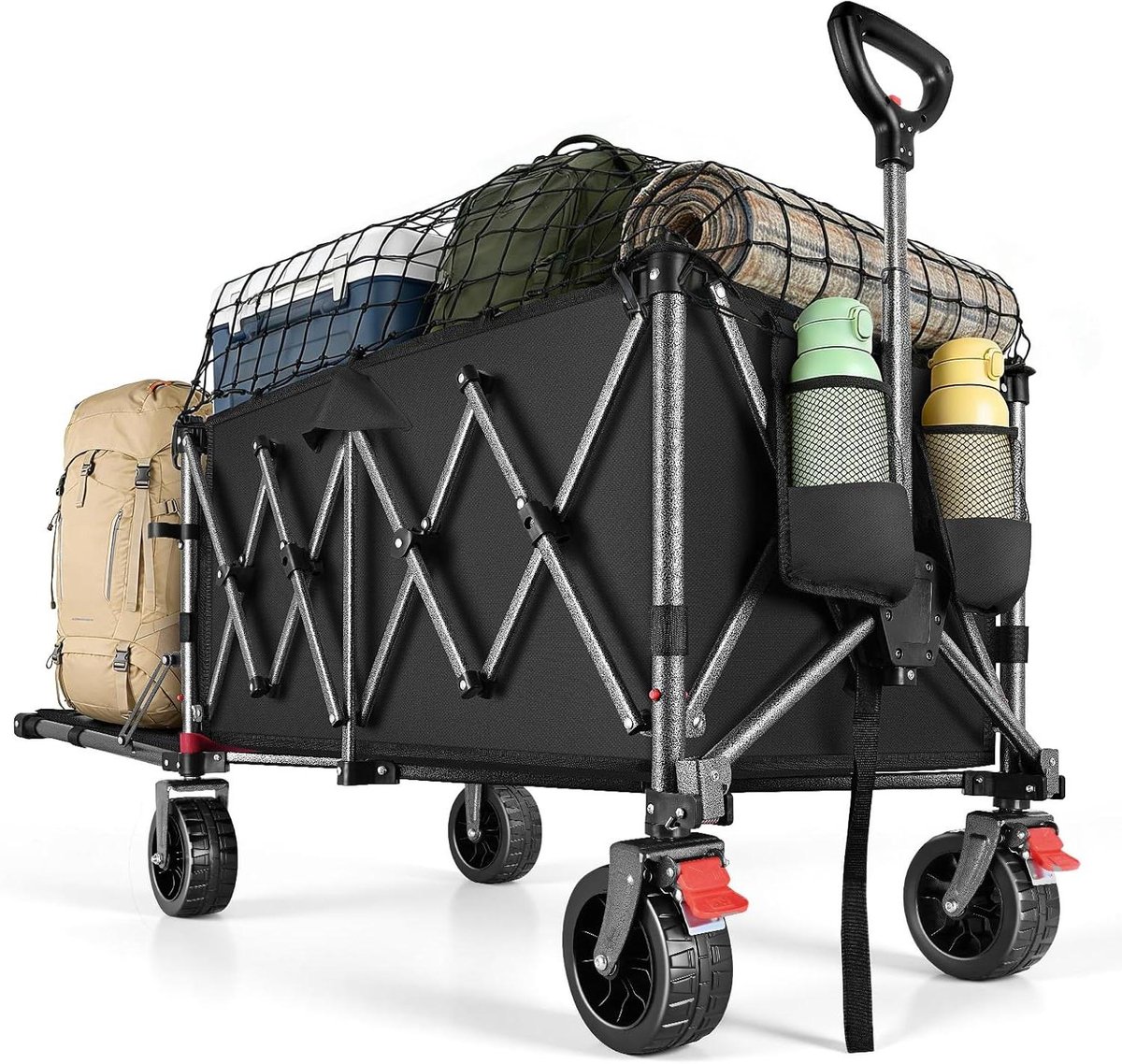 Bolderkar Opvouwbaar - Strandwagen Tuinwagen - Vervoeren van spullen - 4-weg vouwsysteem - 160 liter - Zwart