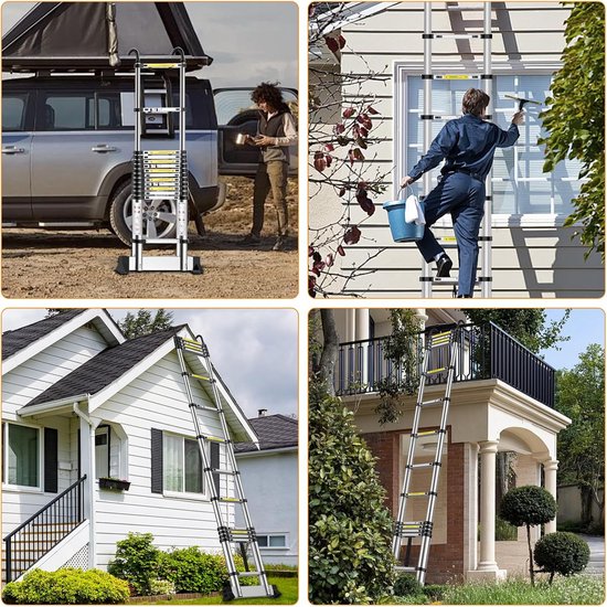 Telescopische Ladder - Uittrekbare Ladder Opvouwbare Ladder - Klusjes Binnen en Buiten - Met Haken en Stabilisator - 4.7 Meter — afbeelding 3