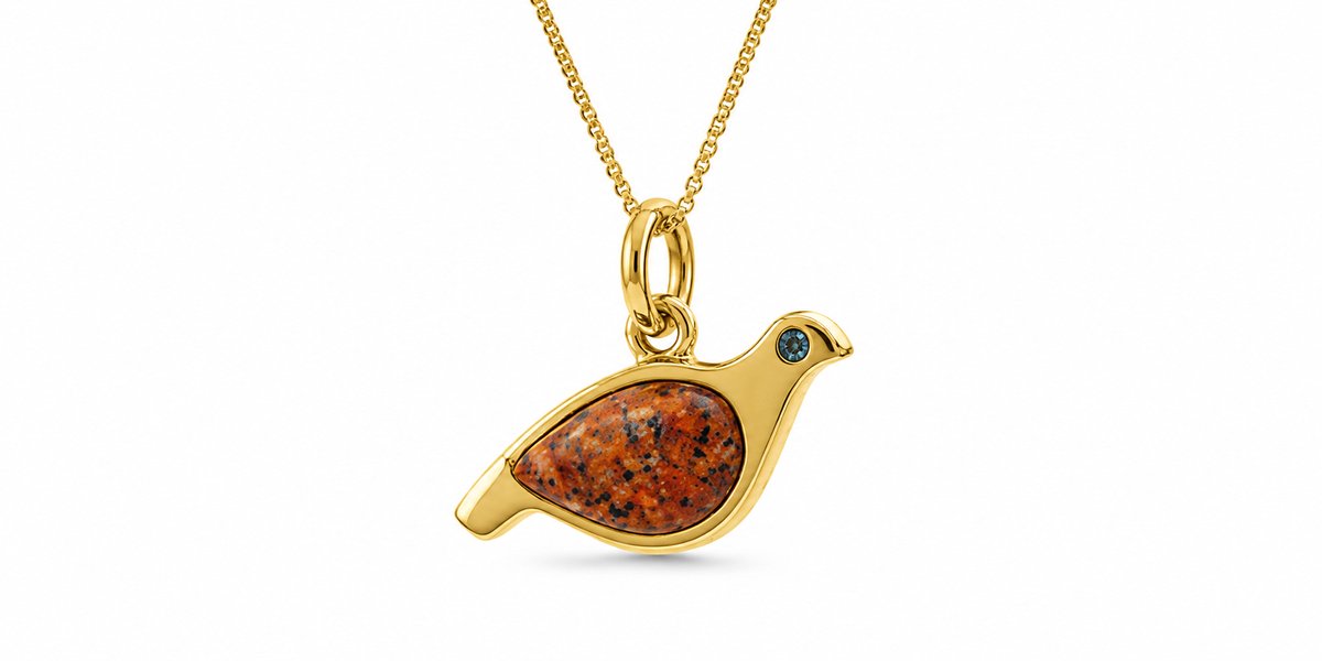 AuBor ®. Hanger. Goud. De sneeuwhoen met bruine graniet en twee 0,01kt diamanten.