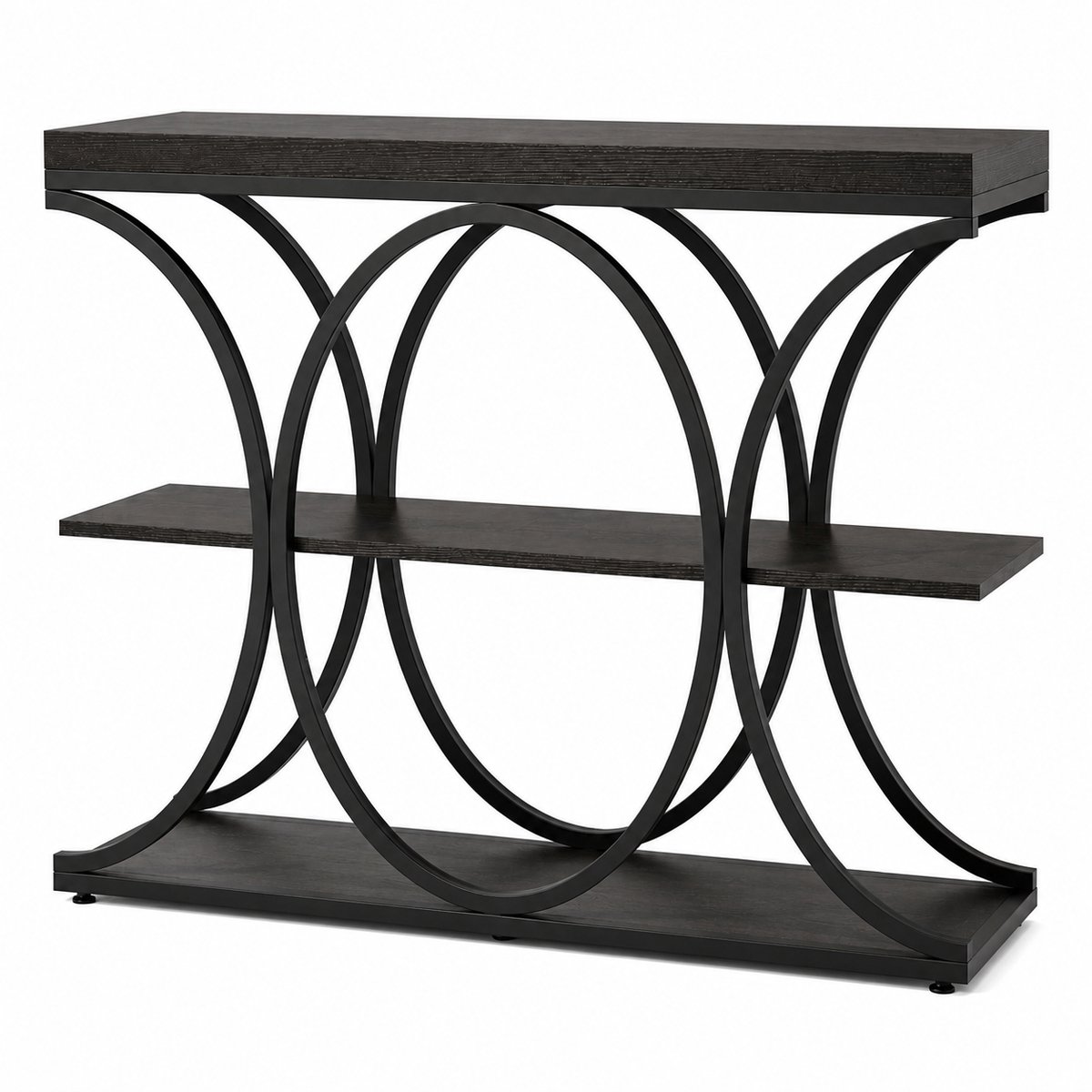 Bresht Consoletafel - Smalle Sidetable - Wandtafel - Met 3 Planken - 30 cm Diep - Houtlook & Metaal - Zwart - 100 × 30 × 79,9 cm