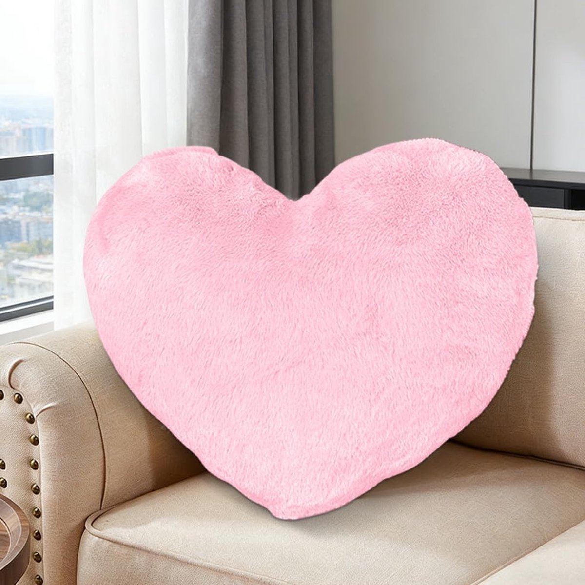 Hartkussen, knuffelkussen van pluche, 36 x 46 cm, decoratief kussen in hartvorm, romantisch cadeau voor Valentijnsdag, zacht sierkussen voor woonkamer, bank, slaapkamer, bed