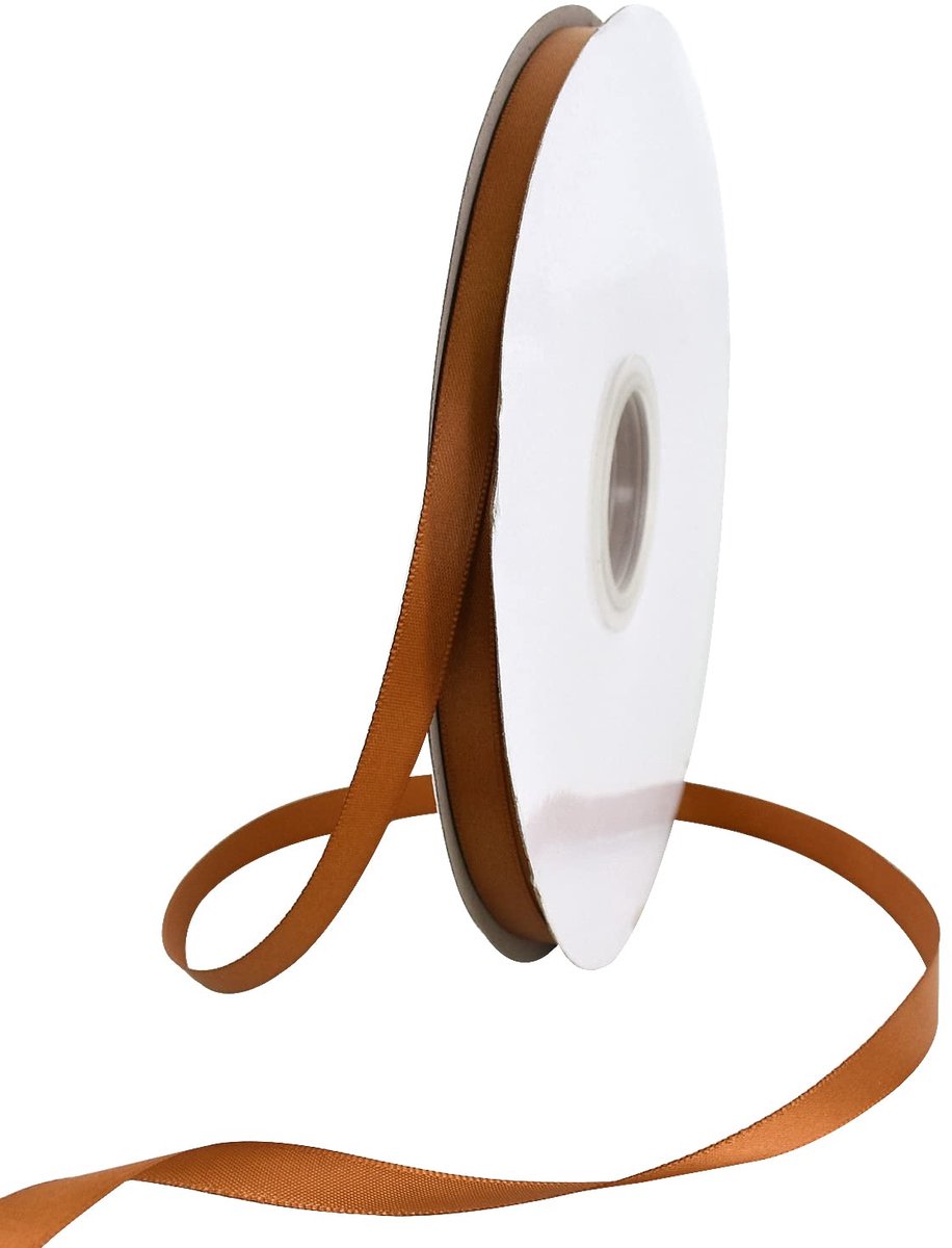 9,5 mm x 91,4 m koperbruin satijnen lint Dunne massieve stoffen lintenrol voor cadeauverpakking, uitnodigingen, bloemen, haarballonnen, knutselen, naaien, feest, bruiloft, decoratie