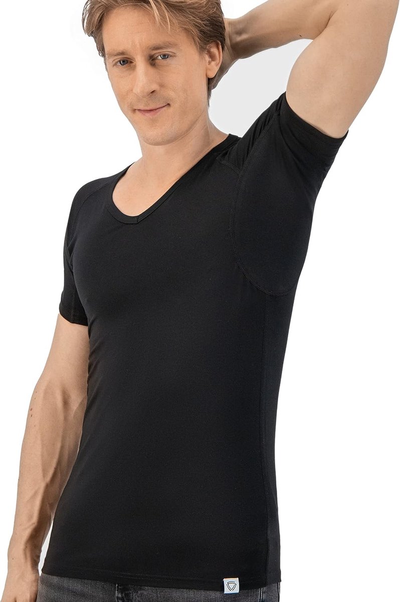 Zweet Shirt - T-shirt tegen zweetvlekken - Anti Zweet Onderhemd - Met ArmPads PRO & Zilver Behandeling - Heren - V-Hals