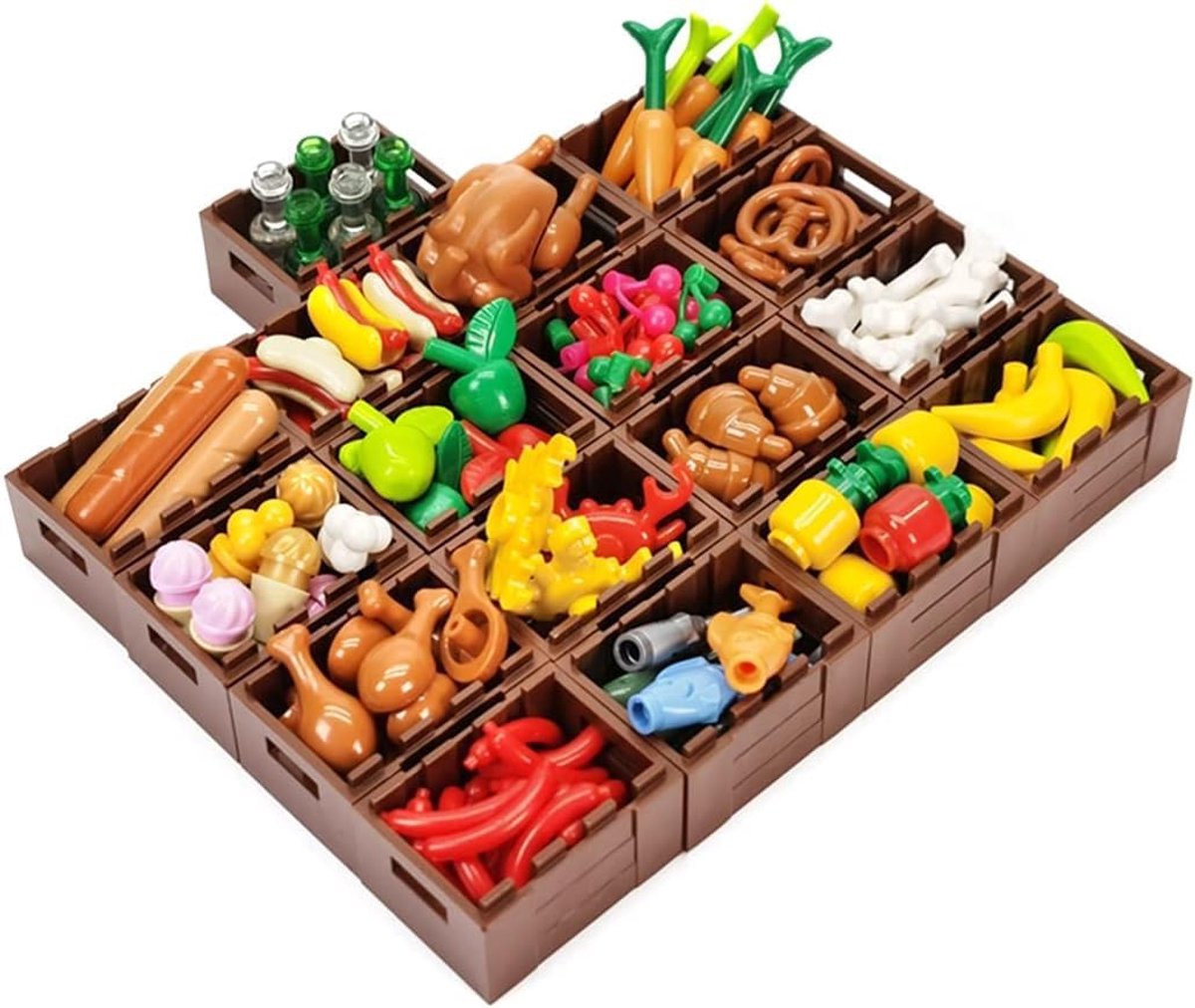 Voedingsset met tentoonstellingsstandaard, vitrine, compatibel met Lego minifiguren.