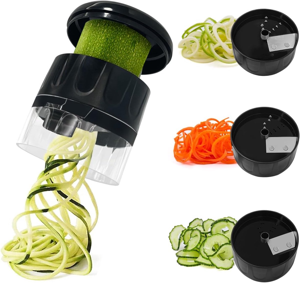 Ulisem - Groentesnijder 3-in-1 – Spiraalsnijder voor Courgette, Komkommer & Wortel – Verstelbare Groentespiraalsnijder – Julienne Snijder voor Groenten – Zwart