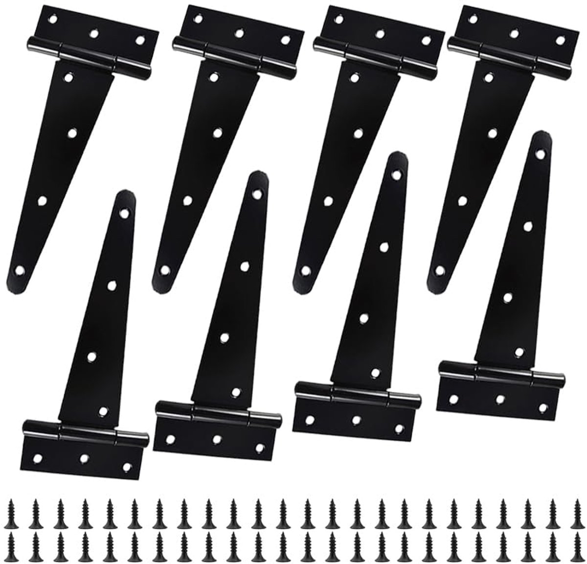 Scharnieren, zwart, 15 cm, zware belasting, deurscharnieren met schroeven, driehoekige scharnieren, T-vormige scharnieren, tuinpoortscharnieren voor houten deuren, schuurdeuren