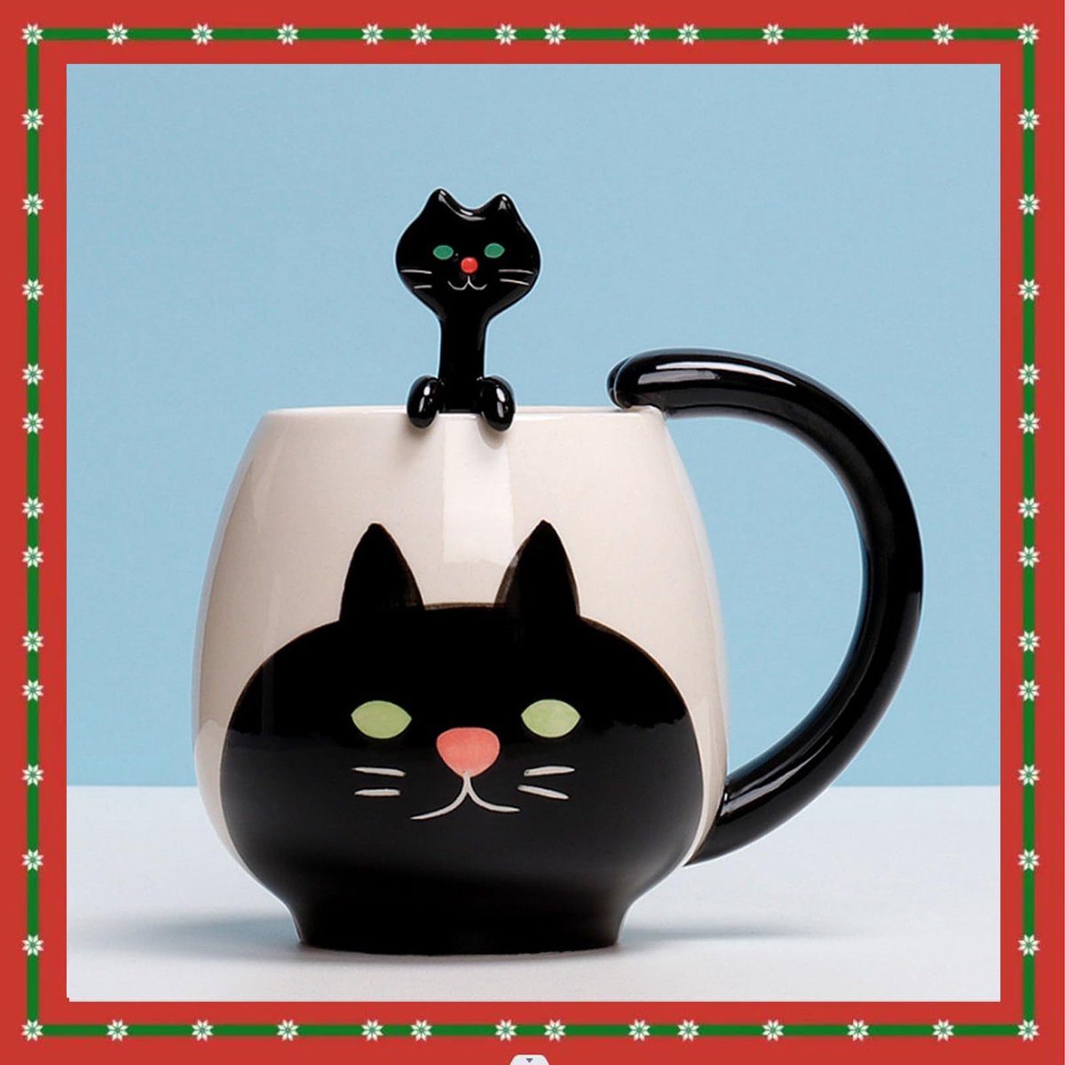 Beker met lepel - koffiemok - melkkopje - ontbijtmok - handgeschilderd schattig cartoondier - voor meisjes, vrouw (zwarte kat)