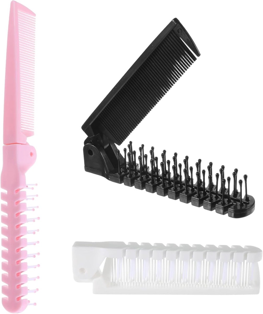 3 stuks kleine opvouwbare kam, mini opvouwbare kammen voor reizen | Dubbele draagbare zakhaarborstel voor mannen en vrouwen, dagelijks, zakelijk (zwart wit roze)