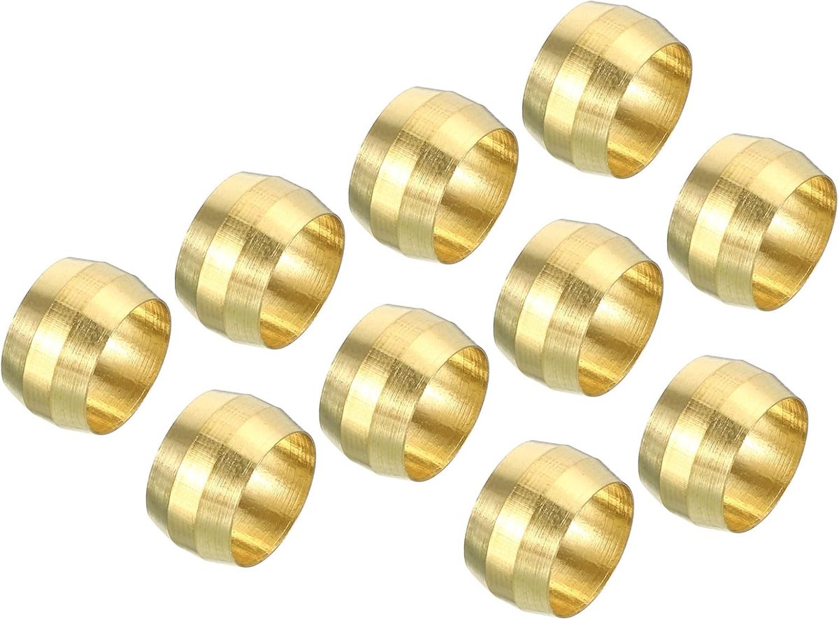 10mm Buis OD Messing Compressie Mouwen Adereindhulzen 20 Pack Messing Metalen kap Fittings Messing Compressie Fitting Assortiment Kit