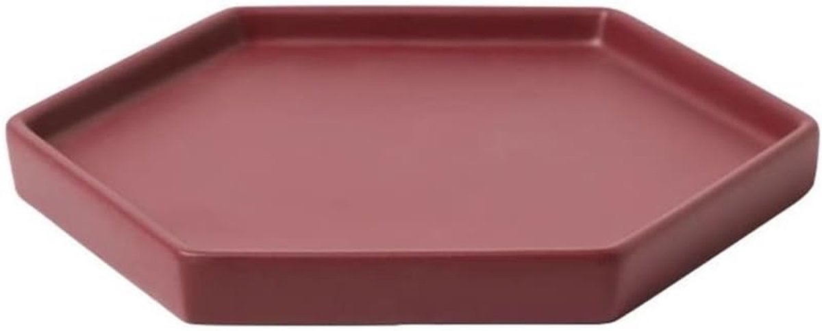 Schotels Zeshoekige plantenbak met lekbak, keramische plantenschotel for tuinieren op kantoor(Red,Groot)