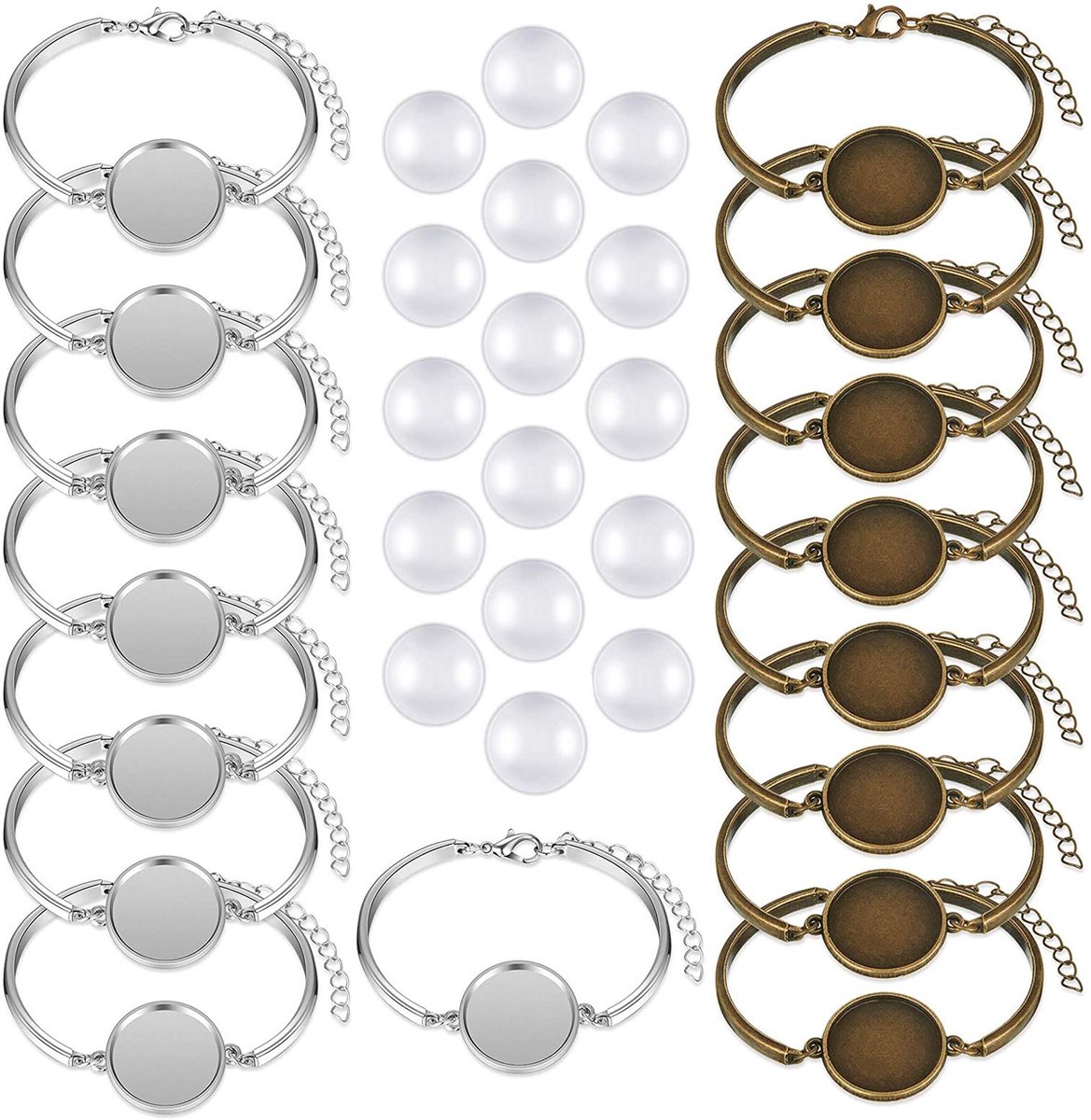 16 stokhangers dienblad, cabochon set, lunette armband met 20 mm onbewerkte cabochon, geschikt voor doe-het-zelf handwerk, feesten, geschenken en sieraden maken