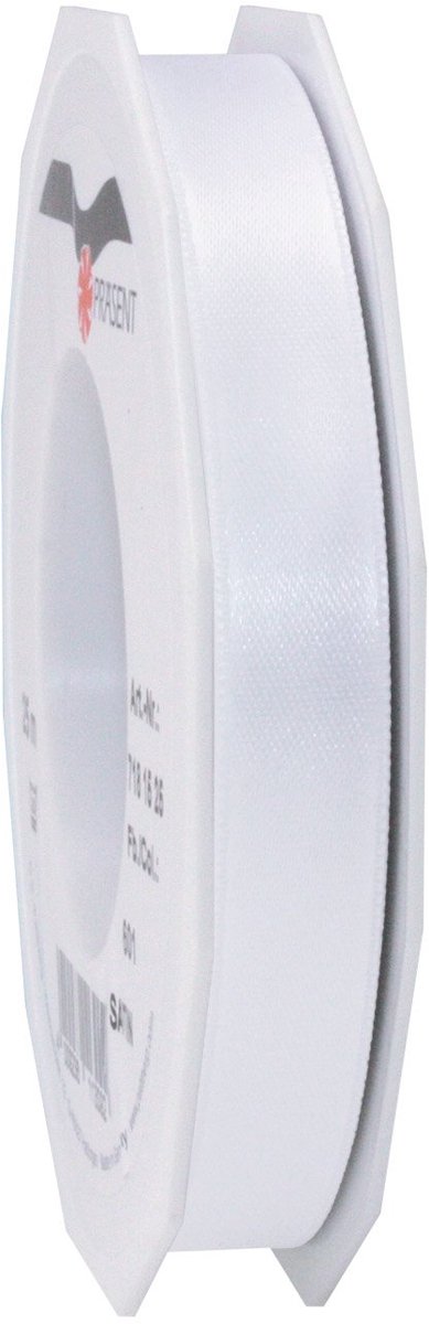 Cadeaulint, polyester, wit, rol van 25 m 15 mm