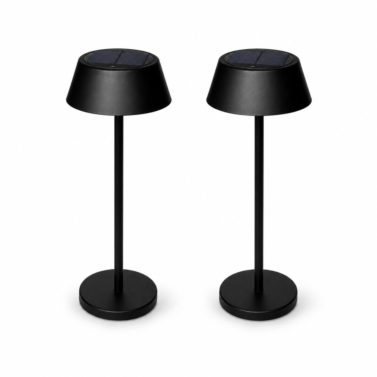 Solar Tafellamp Zwart 2 Stuks - Draadloze Metalen Lampen - 3 Lichtstanden - 34,4 cm