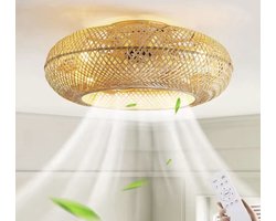 Vintage Bamboe Plafondlamp Met Ventilator - Met Afstandsbediening - Ø50cm - Bamboe - Plafondventilator