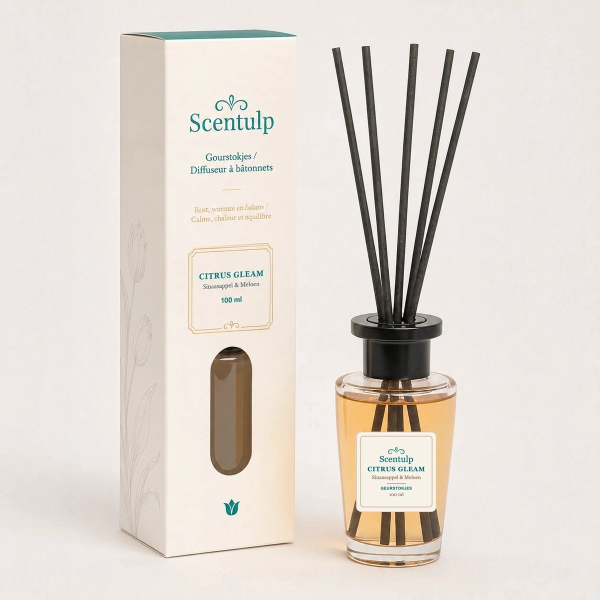 Scentulp Citrus Gleam - Geurstokjes - Sinaasappel & Meloen - 100 ml