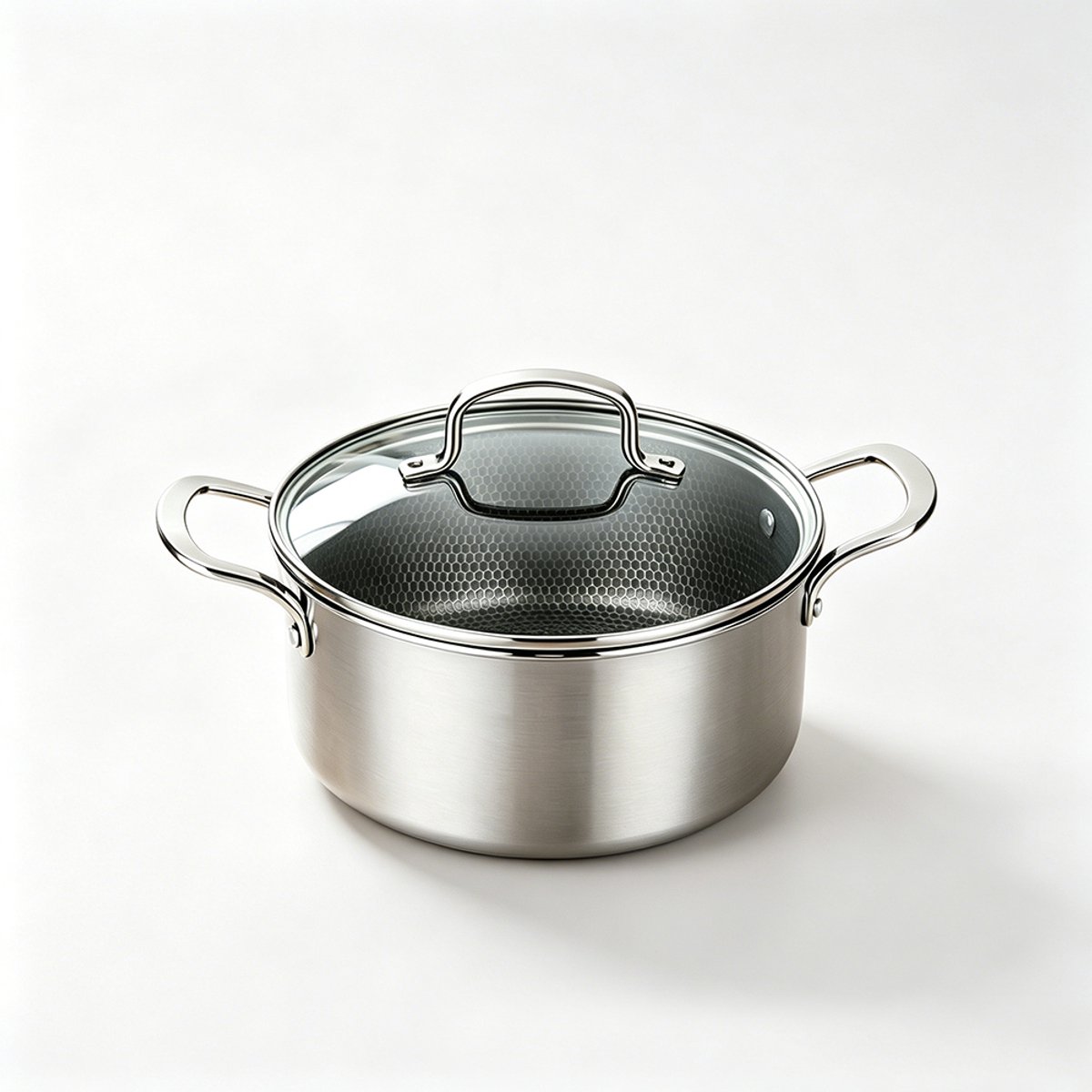 RVS Kookpot 24 cm met Glazen Deksel – Honingraat Antiaanbaklaag – 304 Roestvrij Staal – Geschikt voor Inductie en Gas – Oven- en Vaatwasserbestendig