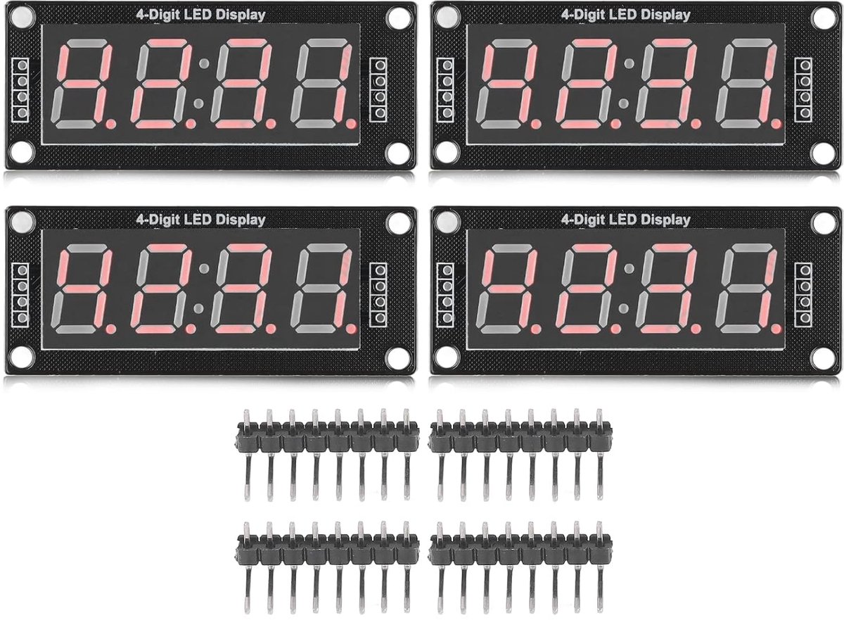 4 Set 4 Digit Digitale Buis met Pin Header LED Display Board 7 Segmenten Klok Module TM1637 0.56in Klok Dubbele Dots Module(Rood MRA041D)