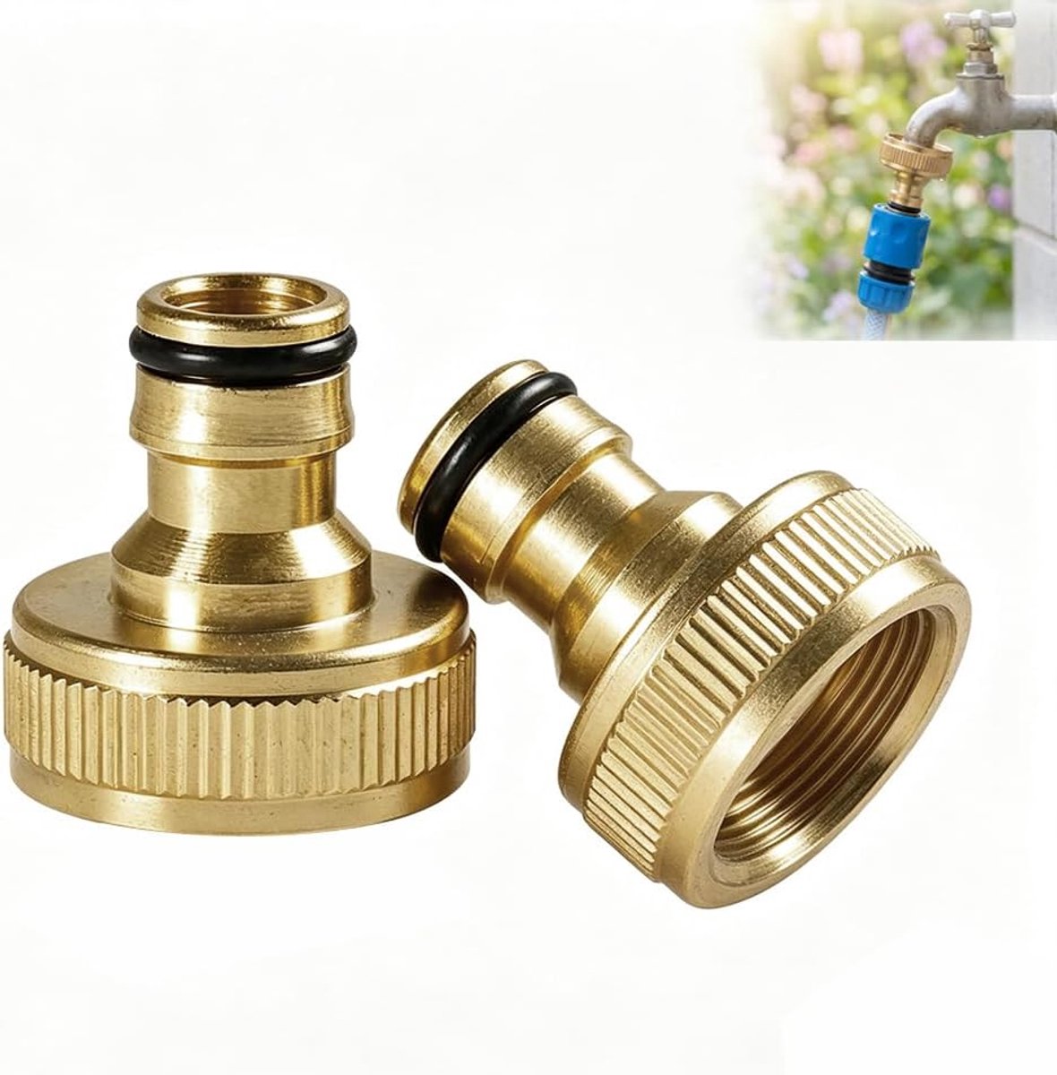 1 inch buitendraad, universele slangaansluiting, compatibel met kliksystemen, snelaansluiting voor kraan, tuin, huis, landbouw en irrigatie, 2 stuks