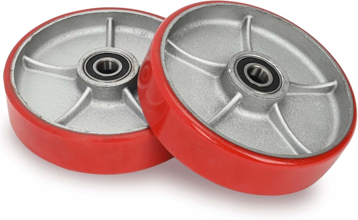 bimiti 2 stuks hefwagenwielen polyurethaan / PU Ø180 x 50 mm, as 20 mm incl. kogellagers wielen voor hefwagen vervangende wielen, Swivel Castor for Pallet Trucks, max. belasting 3000 KG
