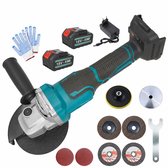18V accuschuurmachine 125mm – borstelloze motor met 2x 5.5Ah accu's, geschikt voor metaal, slijpen en tegels