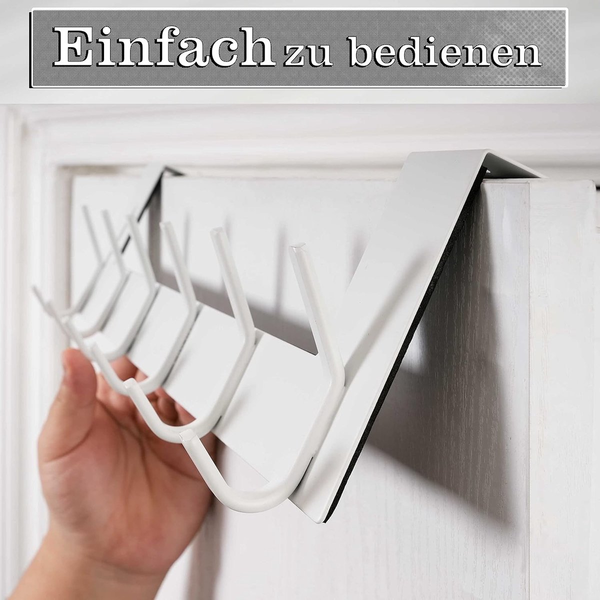 Deurhaken, kleerhangers, deurhaken, deurhaken, met 6 haken voor slaapkamer, badkamer, 2,1 cm, wit