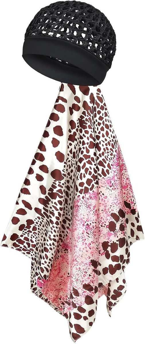 90 CM Haube bandana halstuch damen seidentuch Leoparden Print voor Slaapkoppen, Reizigers, Professionals voor Nachtelijke Rust, Zonbescherming, Snelle Styling