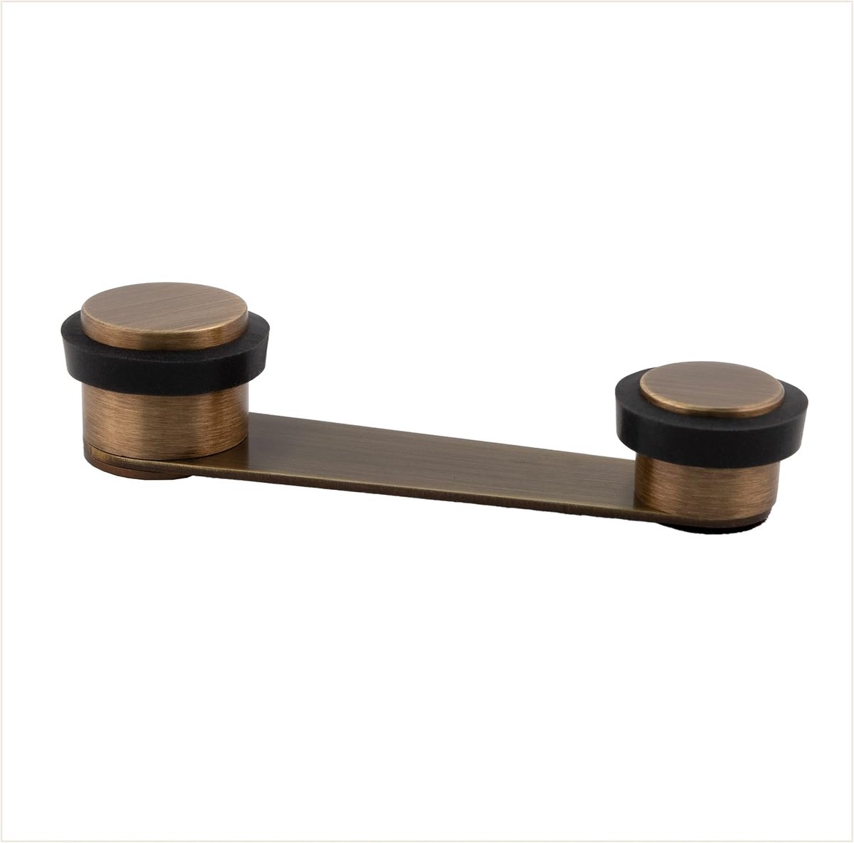 Herrajes| Deurstopper met draaibare houder | Voor Deurdikte tot 50 mm |Messing Lederen Afwerking | Zwart Rubber | Zelfklevende Bevestiging Of Met Schroef | Mod. I-164-CU