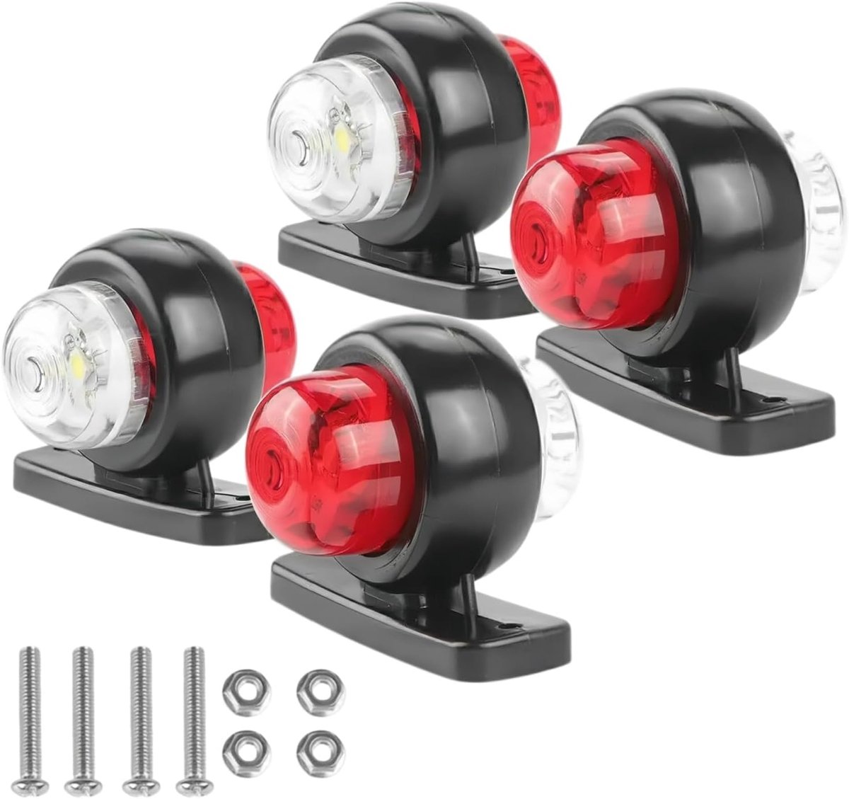 4 stuks led-breedtelichten 12/24 V wit/rood – waterdichte positierlichten, zijmarkeringslichten met dubbelzijdig waarschuwingslicht voor vrachtwagen, auto, aanhanger