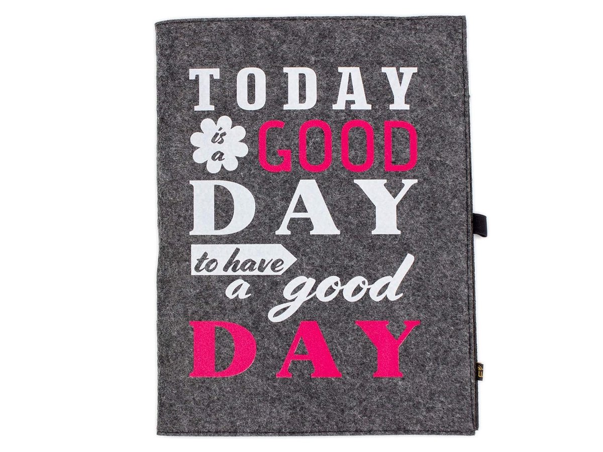 vilten notitieboek in donkergrijs, A4 geruit 50 pagina's notitieblok met citaat/spreuk: "Today is a good day"