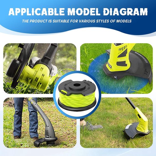 4 stuks grastrimmer draadspoel compatibel met Ryobi RAC143, reservedraadspoel voor Ryobi RLT36B33 & RY36LT3A-0, Ø 2 mm - 6,1 m lengte, met spoelafdekking RAC142 (4 spoel + 1 dop) — afbeelding 5
