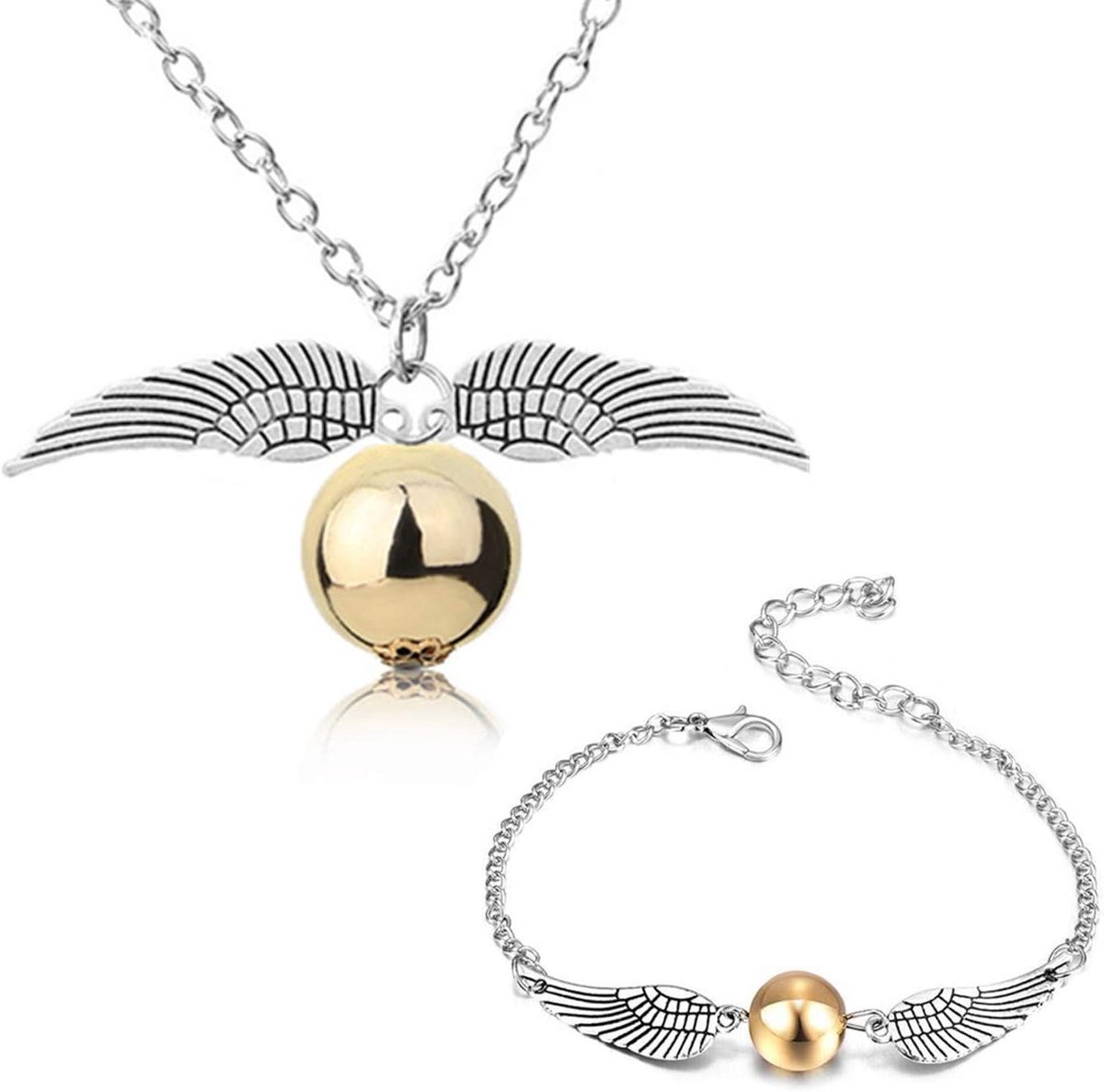 2 stuks gouden schnatz halsketting en armbanden voor fans, geschenken, verzameling of decoraties, magisch cosplay-kostuum