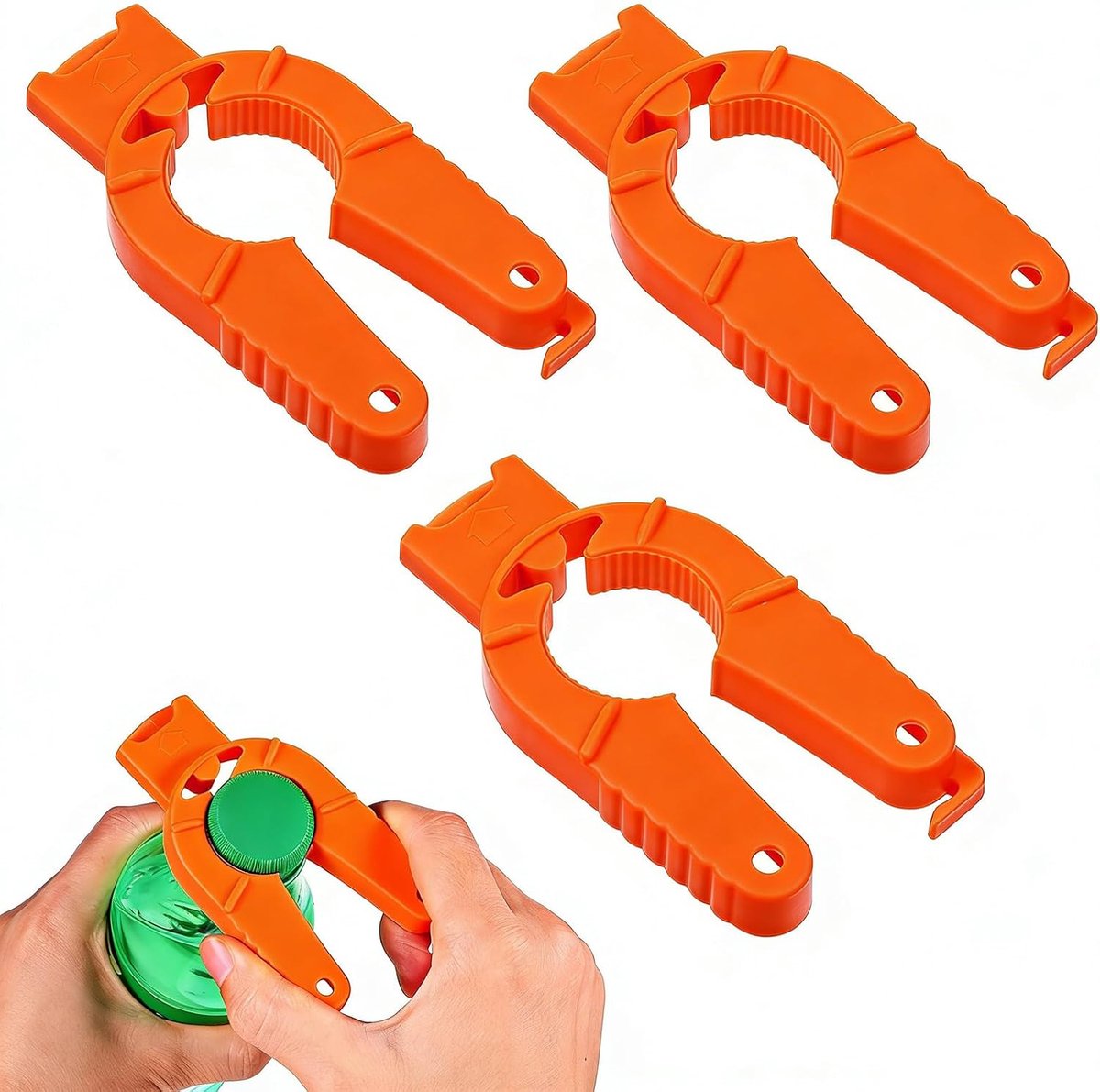 Flesopeners voor senioren, 3-in-1 dekselopener, glasopener, draaisluitopener voor artritispatiënten, ouderen en mensen met zwakke handen | Kunststof flesopener, flesopener, oranje, eenvoudige handgreep voor artritische handen, ouderen, zwakke handen