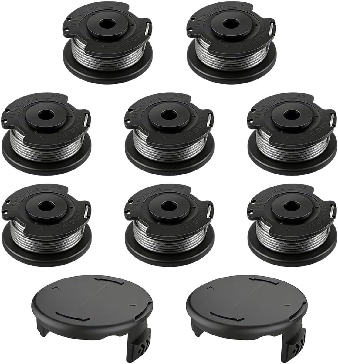 8 stuks draadspoel met 2 alternatieve deksels, Ø 1,65 mm 4,9 m, grijs nylon grastrimmer draadspoel, draadspoel F016800569 en spoelafdekking voor accu-grastrimmer