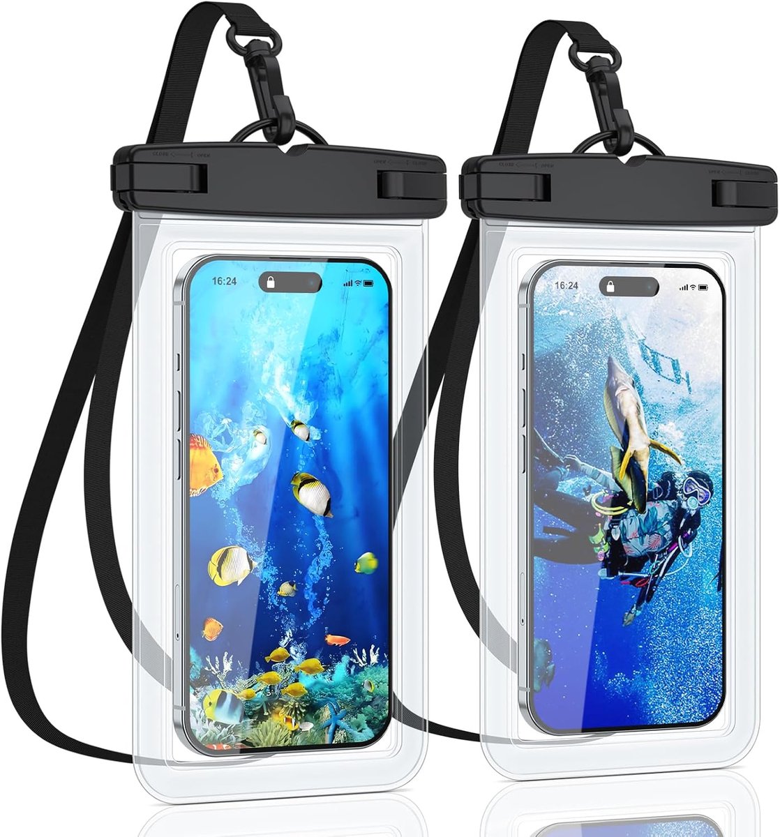 Waterdichte telefoonhoes, onderwater telefoonhoes, IPX8 waterdichte hoes om te zwemmen, waterdichte telefoonhoes voor iPhone 17, 16, 15, 14, 13 Pro Max, Samsung, Redmi, smartphone, transparant, 2