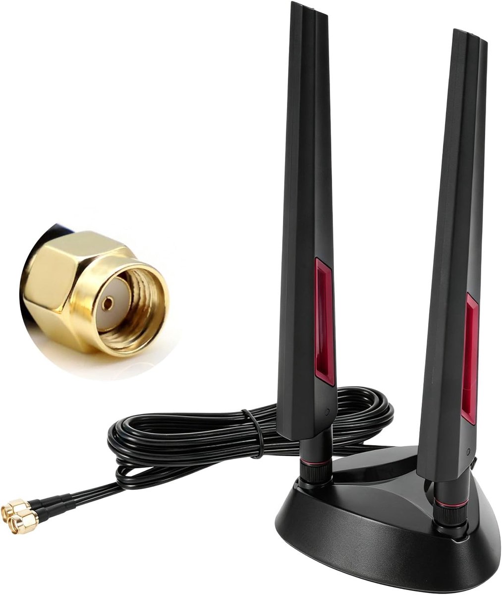 6E Tri-Band WLAN-antenne 8dBi, RP-SMA magneetvoet, 200 cm kabel voor pc