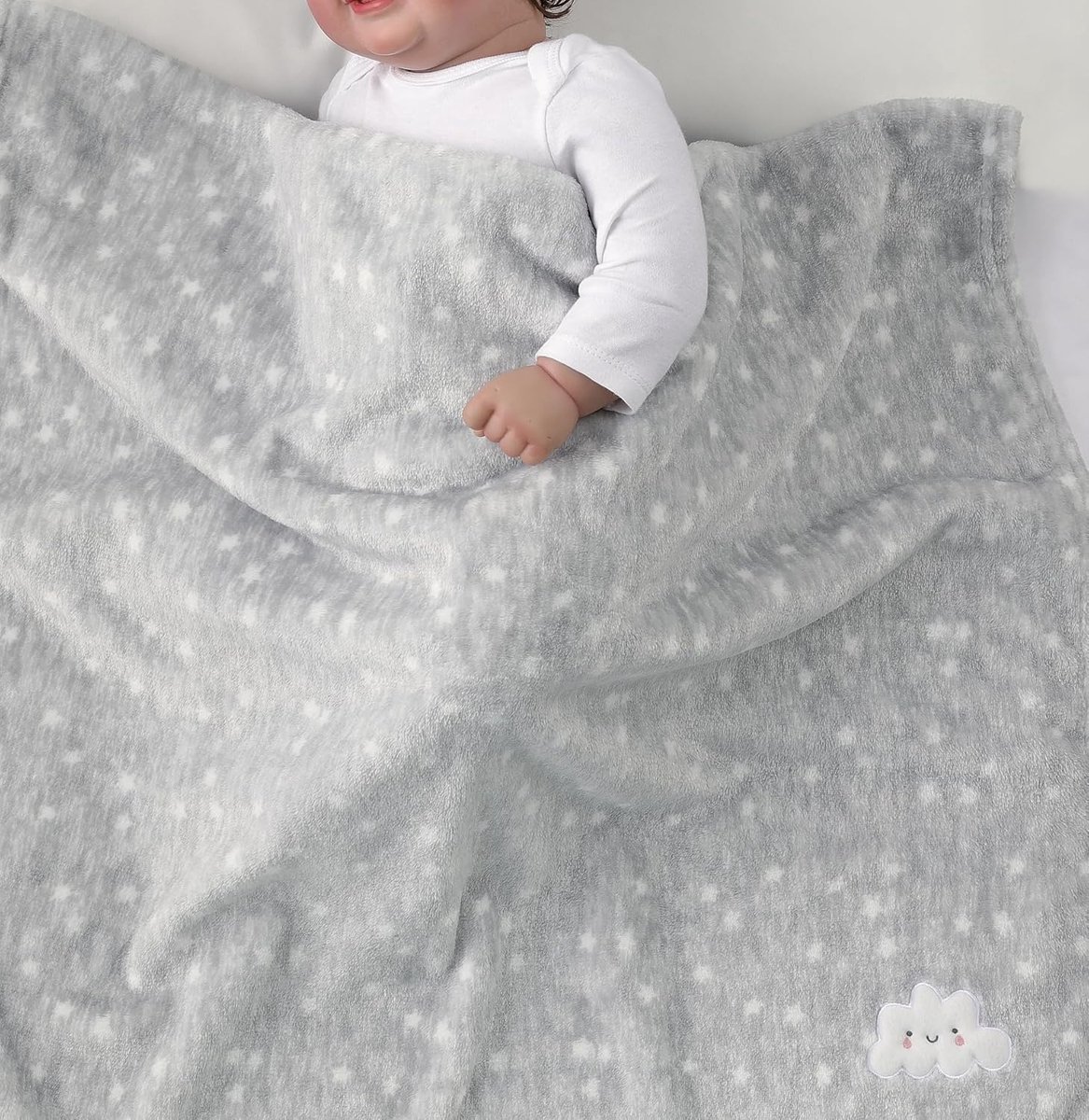 2 stuks 75 x 100 cm, knuffelzachte warme babydeken voor zuigelingen en peuters, kinderbed, kinderwagen, grijze wolk + roze gestippeld, gebreid patroon