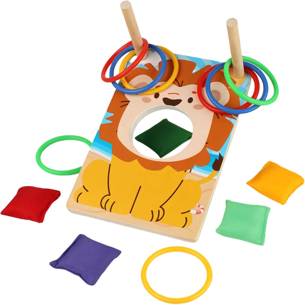 Cornhole spel & ringgooi van hout, werpspel voor kinderen, houten spellen voor binnen en buiten voor kinderen vanaf 3 jaar, familiefeestspellen, Montessori leerspeelgoed