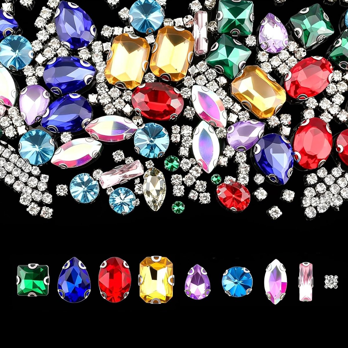240 stuks strass-steentjes om op te naaien, glazen strass-steentjes in gemengde vormen, kleurrijke decoratieve kristallen om op te naaien, kleurrijke strass-steentjes voor knutselen