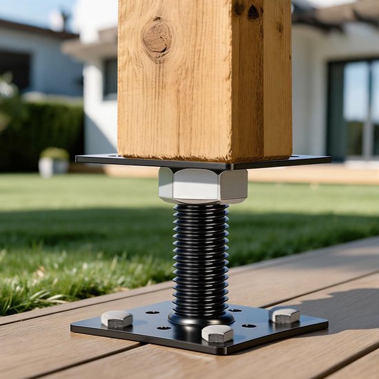 4 x in hoogte verstelbare paaldragers, 80 x 80 x 250 mm, zwart, thermisch verzinkte steunpoot, bodemplaat om vast te schroeven voor carport, pergola, omheining — afbeelding 5