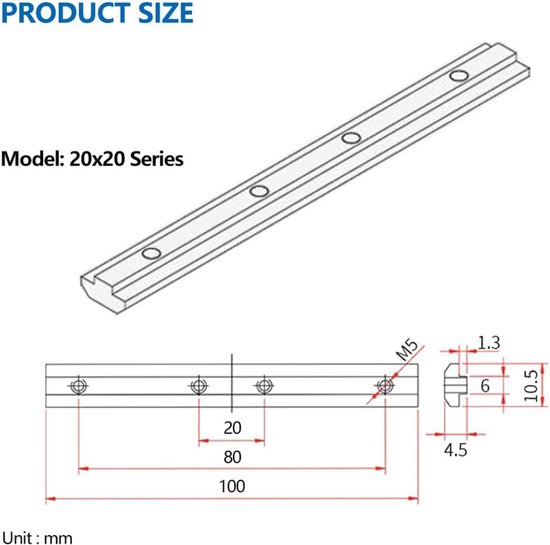 6 stuks verbindingsstukken, aluminium profielconnectoren, rechte binnenlijn, 10 cm lengte, met M5-schroeven, voor 20 x 20-serie, 6 mm groef (zilver, 6PACK-2020) — afbeelding 5