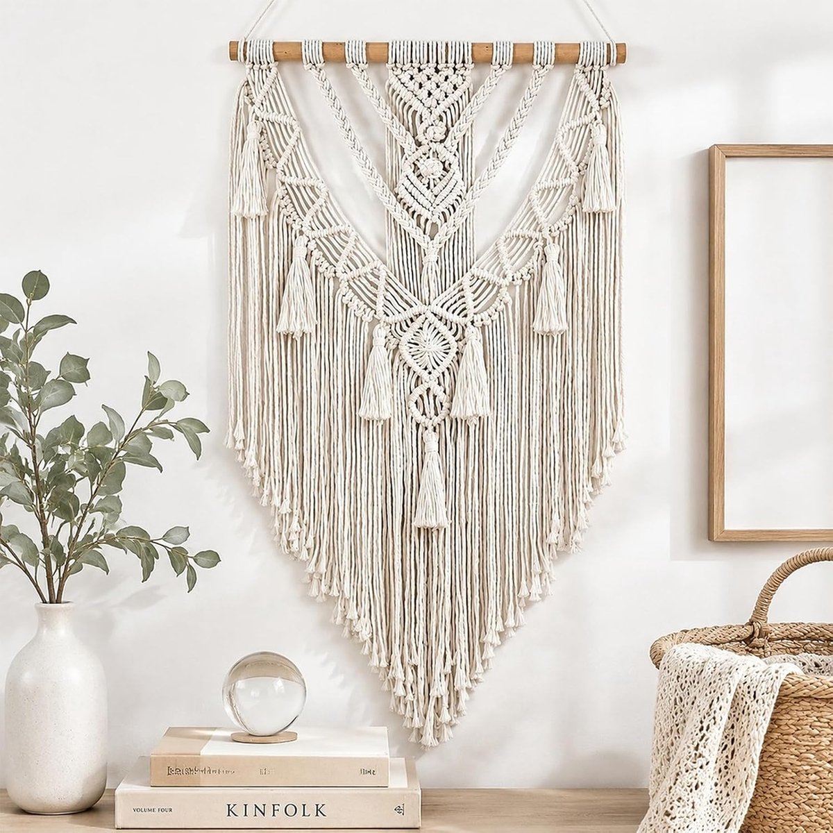 Macramé wandbehang, boho-decoratie van katoen, boho-wanddecoratie met kwastjes, wandtapijt voor woning, slaapkamer, balkon en woonkamer