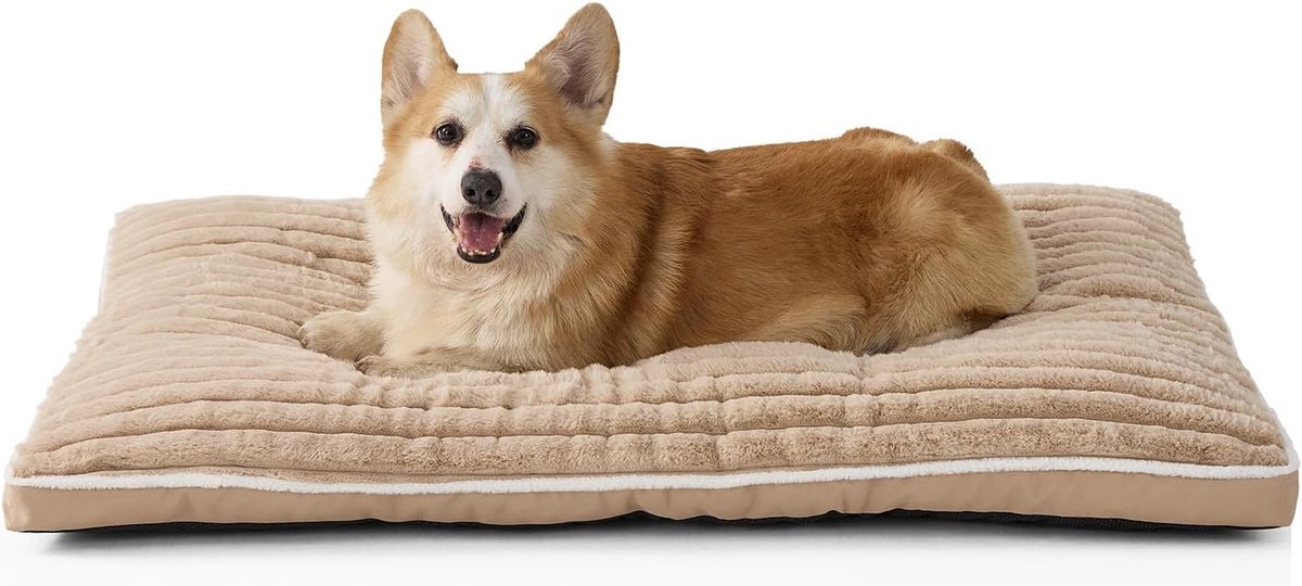 – Zacht Hondenkussen van Imitatiebont, Antislipbodem, Wasbaar in de Machine, Ideaal voor Woonkamer, Bench en Vloer (Beige kleur, 75 x 50 x 7 cm) | Zachte pluche stof, antislip onderkant, geschikt voor woonkamer, hondenbox, kofferbak, beige
