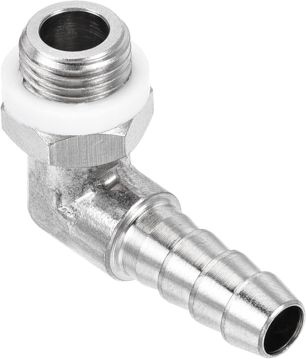 METERXITY Slang weerhaak schroefverbinding - 90° hoek nikkel geplateerd 6 mm weerhaak buisleiding aansluiting met slang toepassing gas (M10x1 mannelijke schroefdraad)