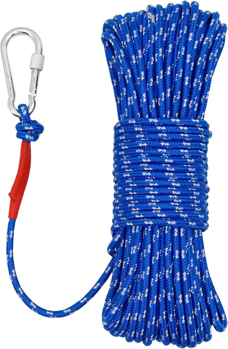 6 mm zwevend touw hoge sterkte gevlochten reflecterend anker aanmeertouw met haak 10 m, 20 m, 30 m, 50 m, doklijnen voor varen, kamperen, ankeren, vissen, afmeren, tentluifel, blauw/20 m