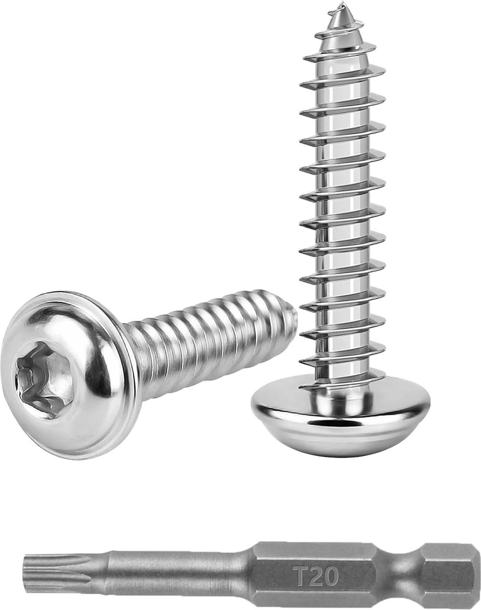 Schroeven M4x30 mm Torx 150 st | 150 zelftappende schroeven M4x30 mm, RVS, lenskop, Torx. Inclusief 1 T10 boor. Voor plaatmetaal, kunststof, metaal en hout.
