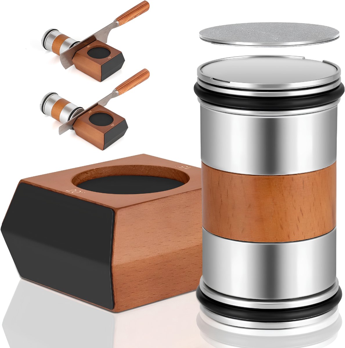 LNMsolutions® Messenslijper - Messen Slijpers - Professionele Messenslijper - Zilver/Bruin - 8cm x 7cm x 5cm